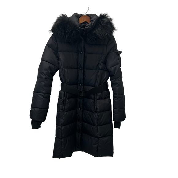 S13 New YorkChalet Puffer Winter Coat Size Medium Faux Fur Trim Hood